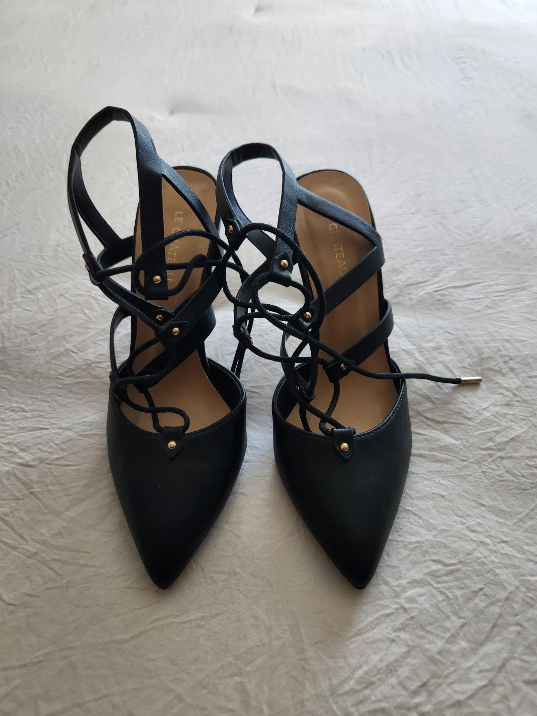 Le Chateau Black Lace-Up Stiletto Heels