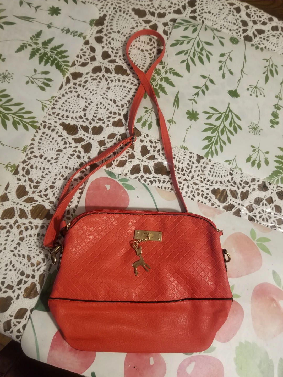 Coral Crossbody Purse with Deer Charm