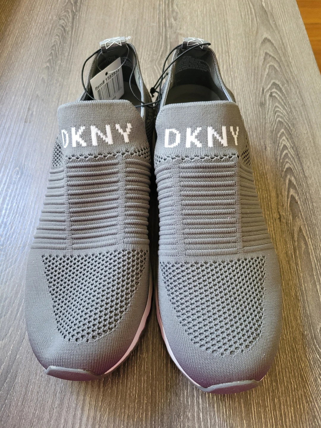 DKNY Women's Grey Knit Slip-On Sneakers