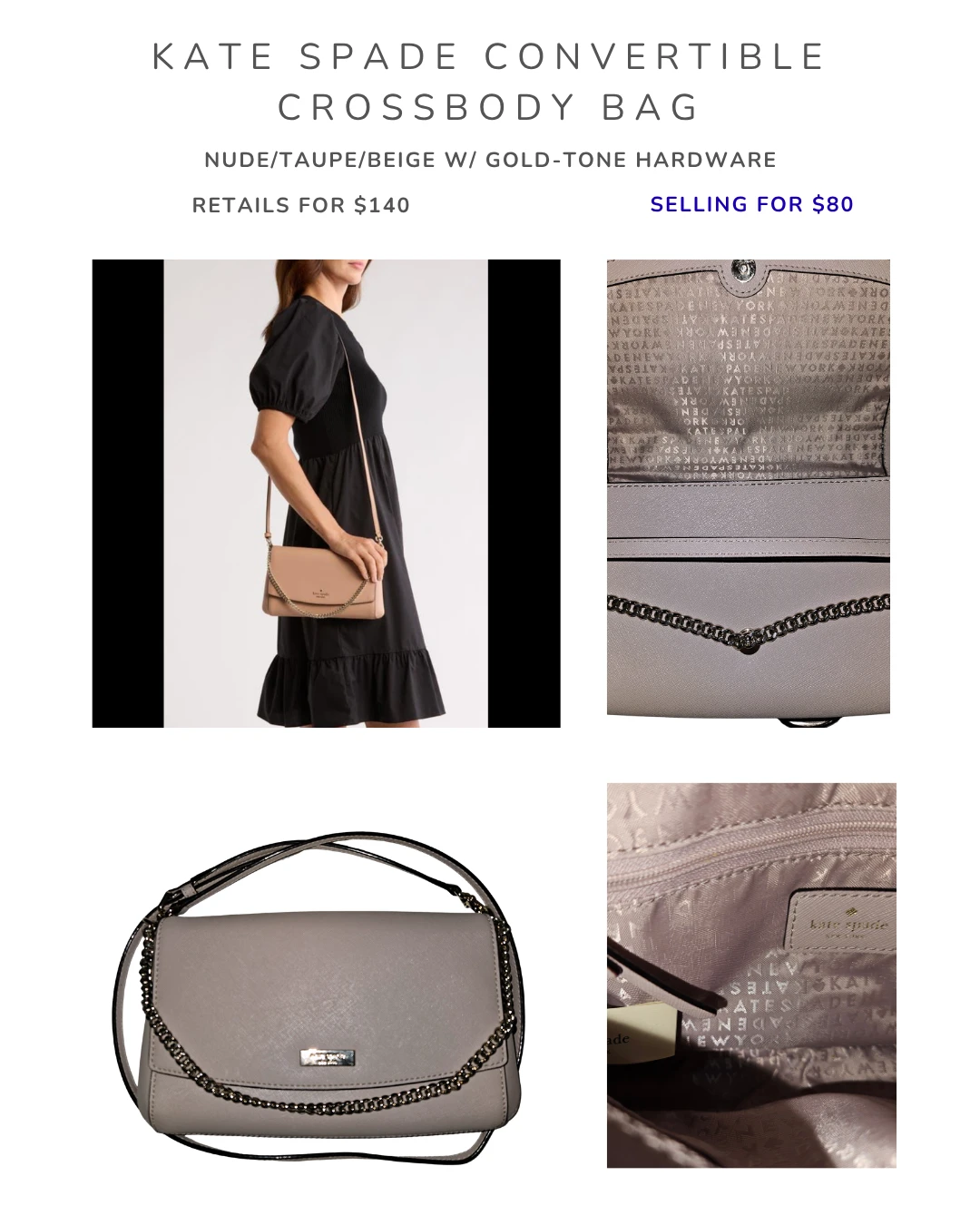 Kate Spade Convertible Crossbody Bag - Nude/Taupe/Beige