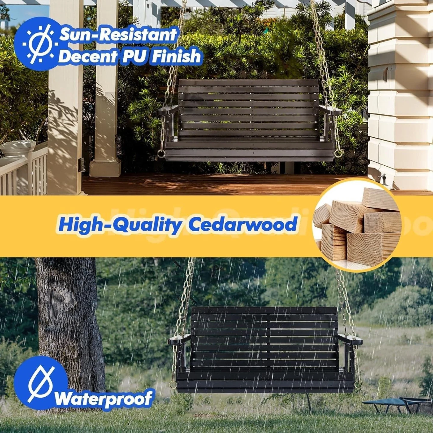 Cedarwood Porch Swing - Sun-Resistant PU Finish - photo 4