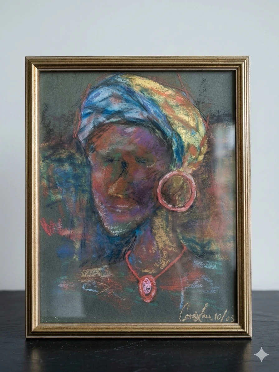 Framed Pastel Portrait of a Woman
