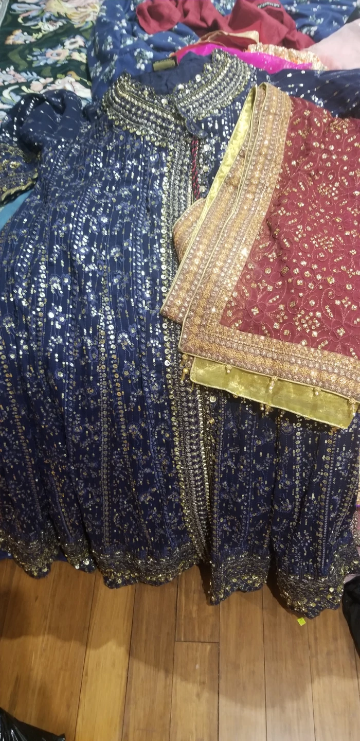 Navy Blue Sequined Kameez Shalwar