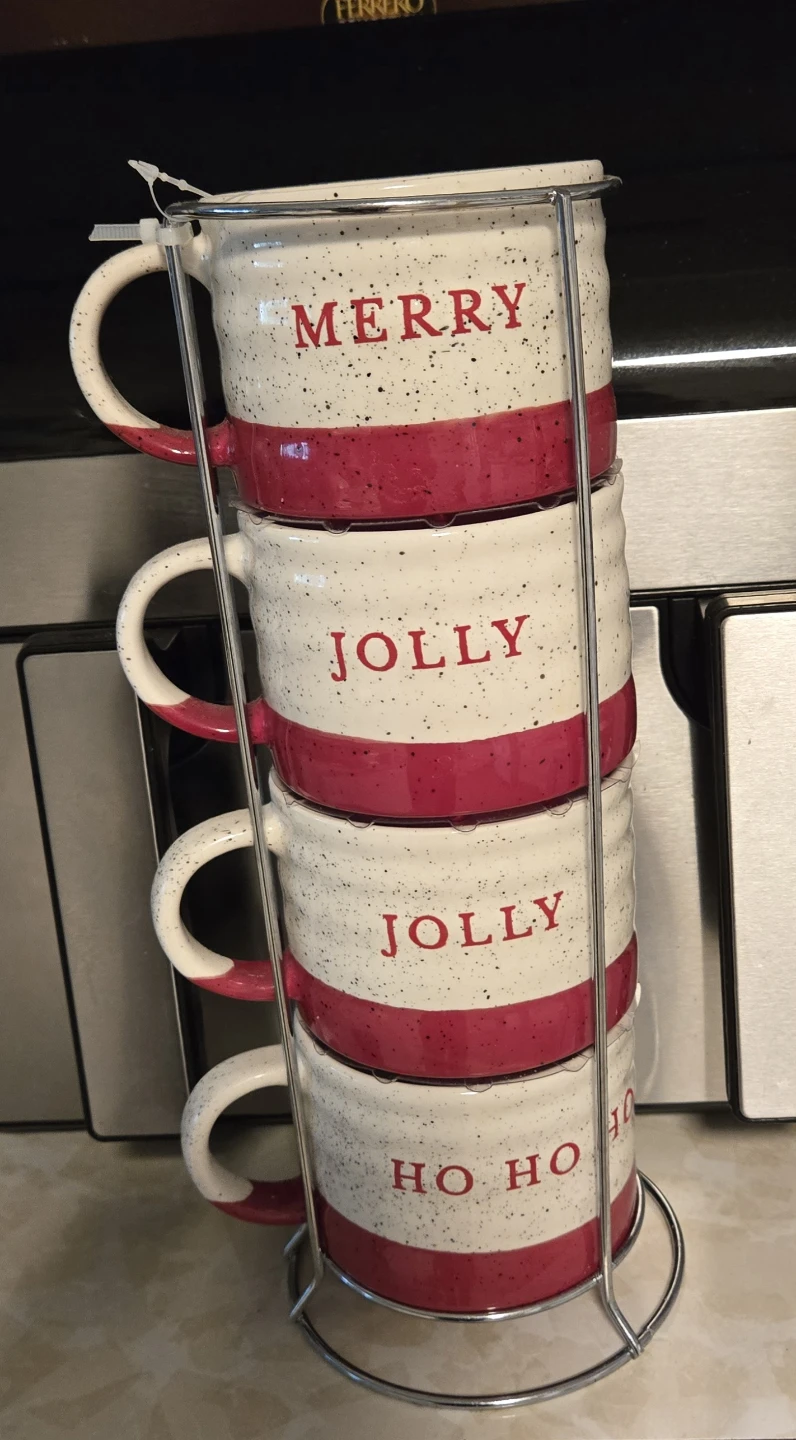 Set of 4 Christmas Mugs - Merry, Jolly, Jolly, Ho Ho