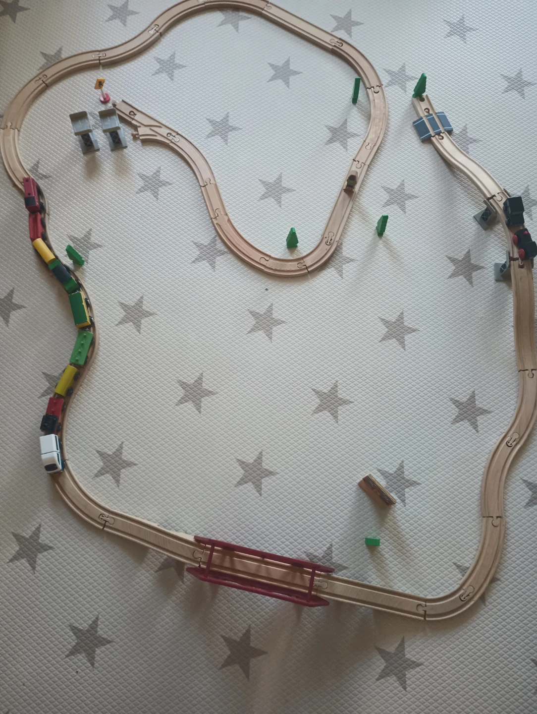 Wooden Train Track Set with Bridge and Multiple Trains - photo 2