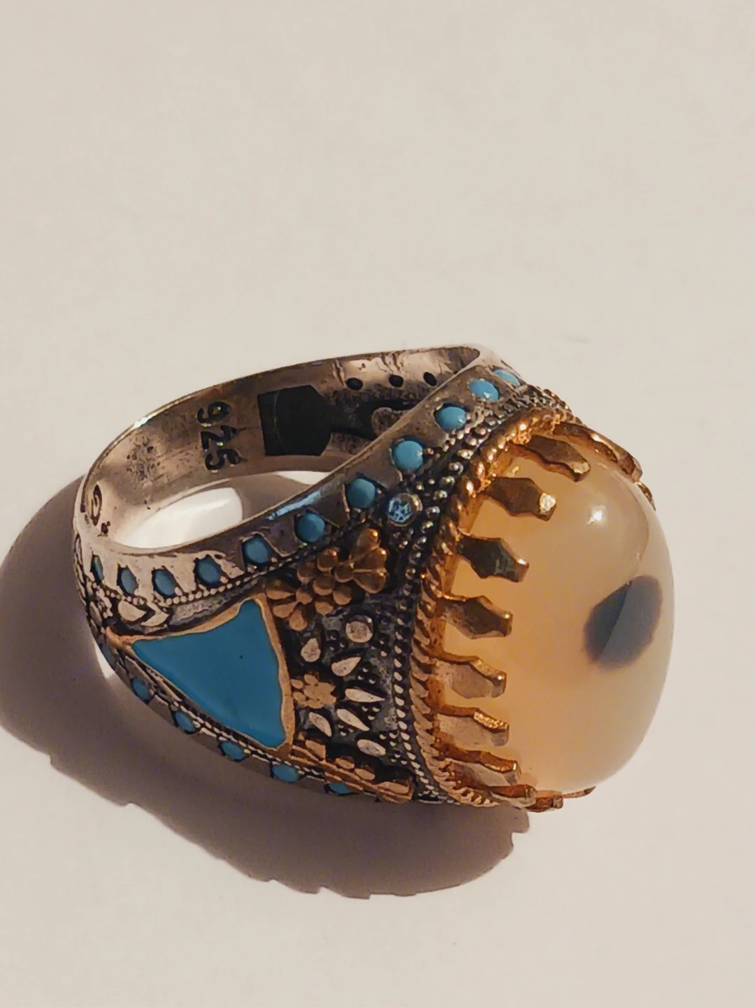 Sterling Silver 925 "Evil Eye" Ring with Agate stone. 9.