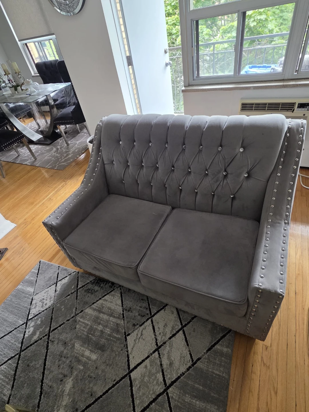 Grey Tufted Loveseat with Crystal Accents - photo 2