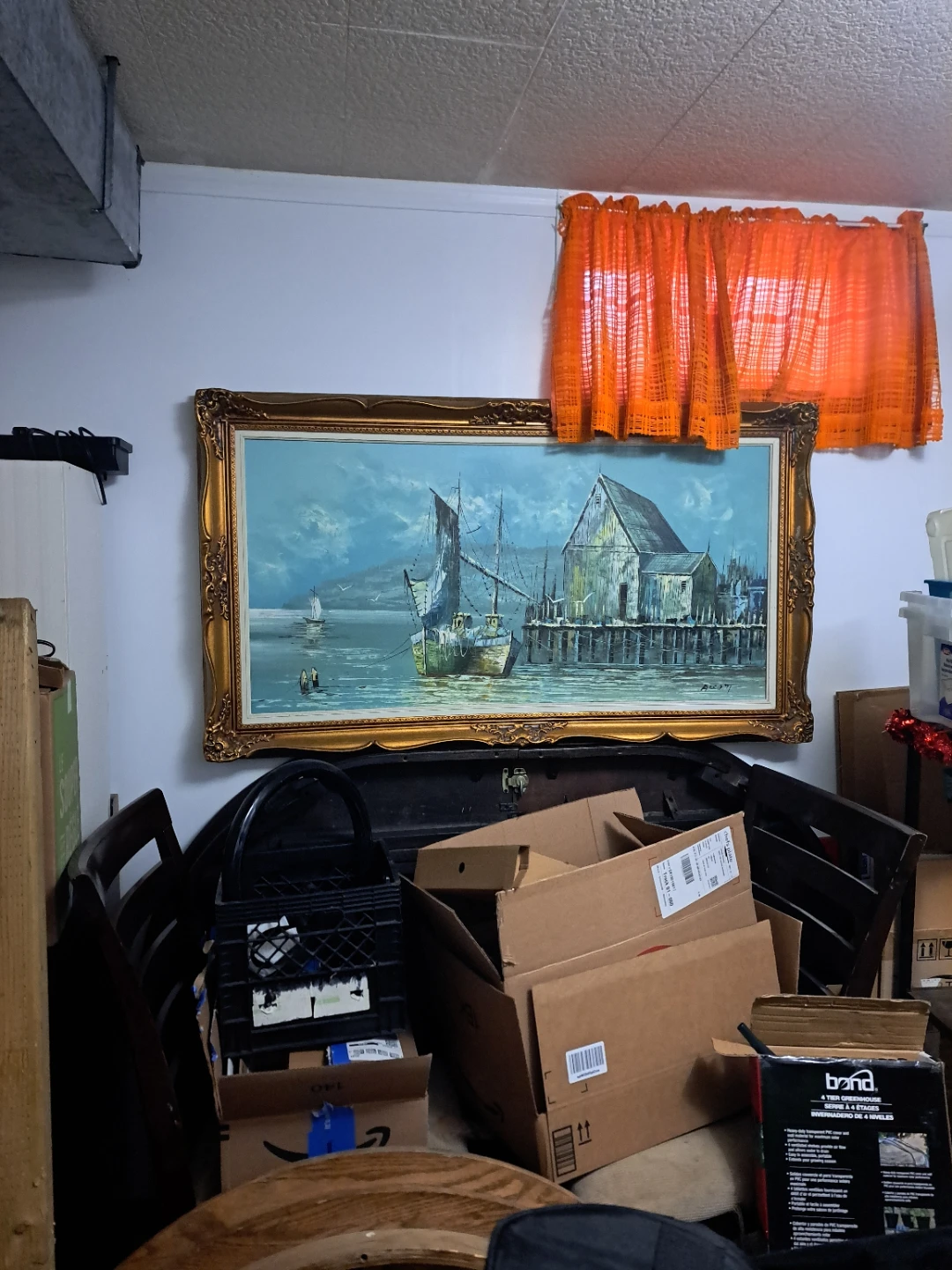 Vintage Seascape Painting with Ornate Gold Frame