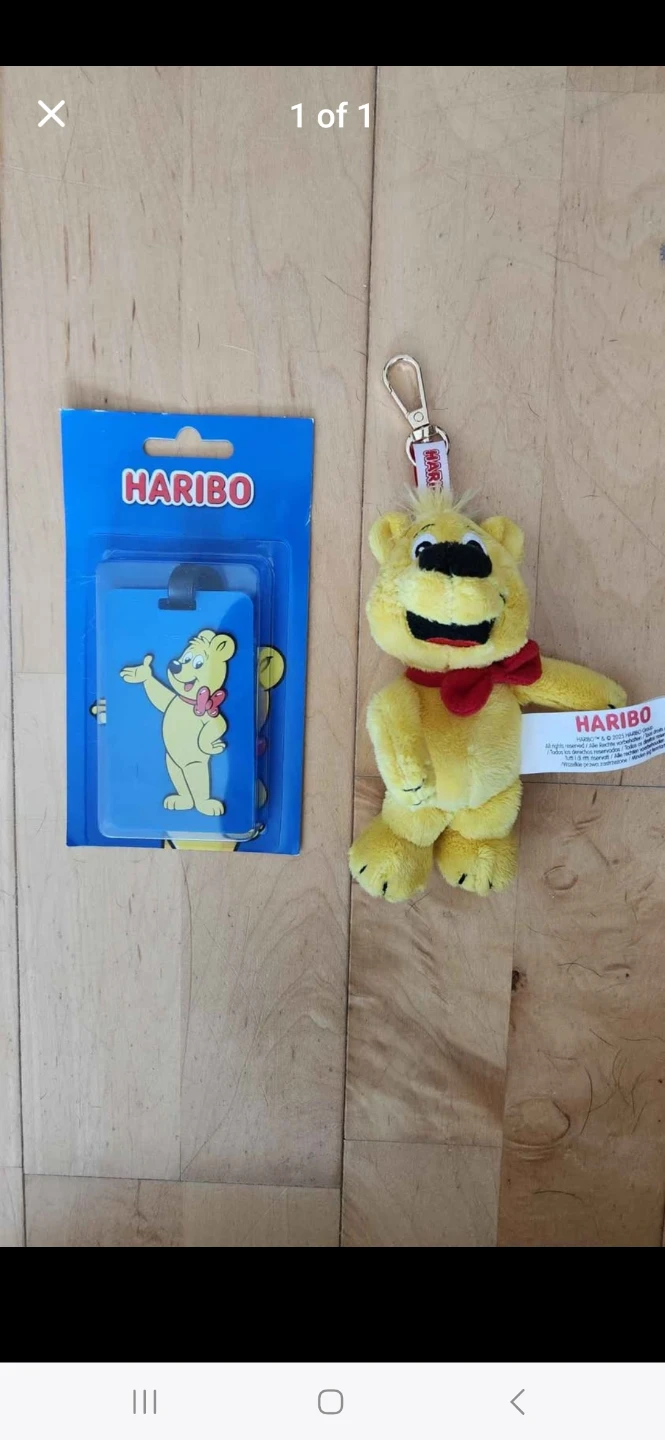 Haribo Blue Luggage Tag, Bear Plushie Keychain