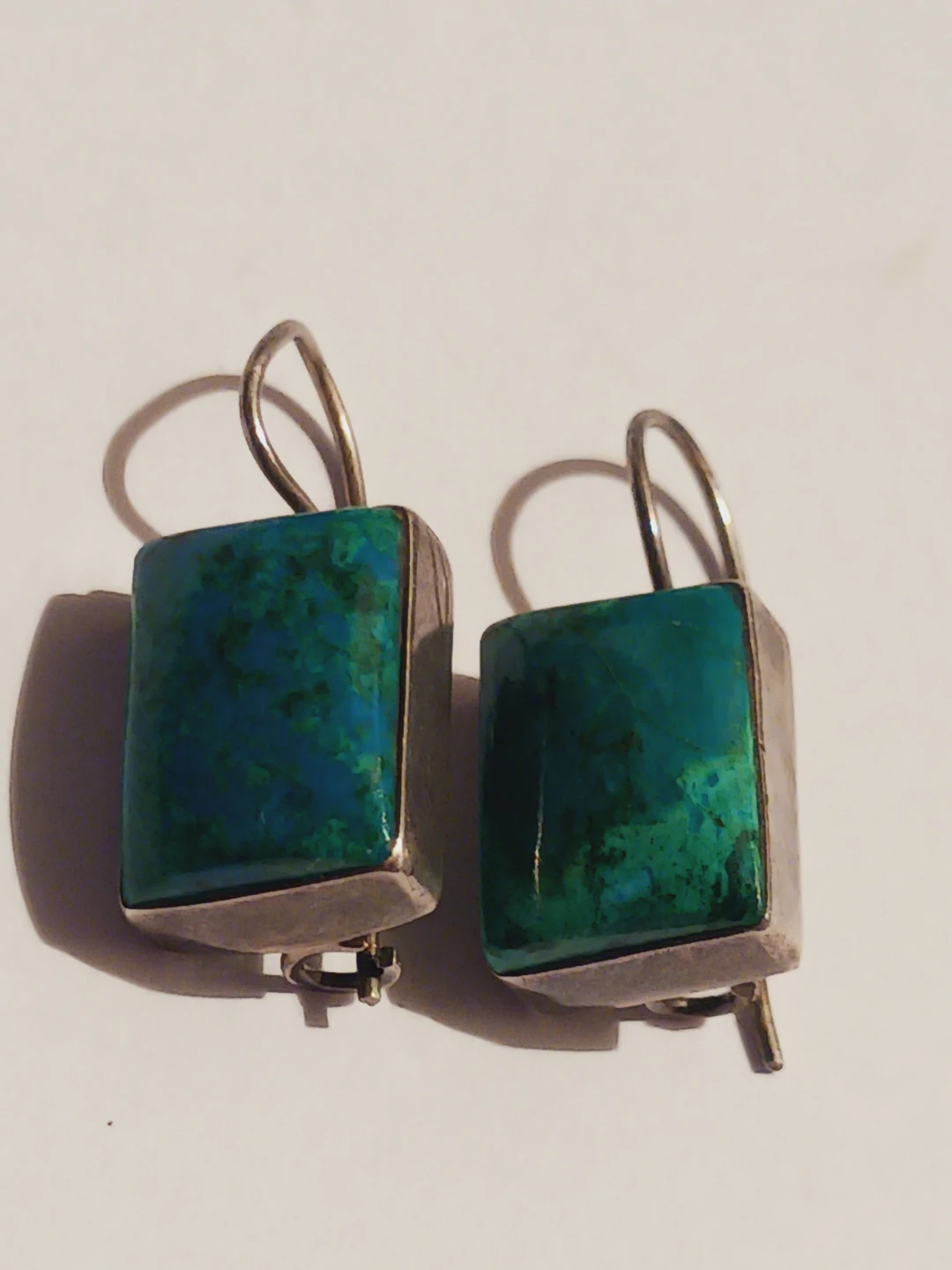 Sterling Silver 925 Turquoise Square Dangle Earrings - photo 4