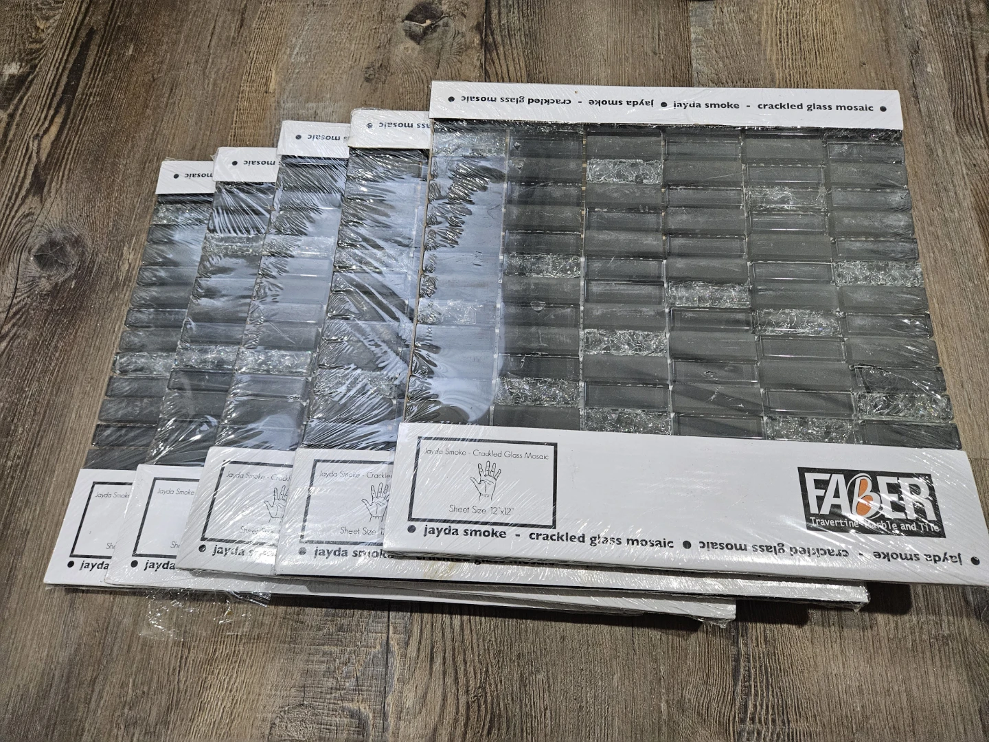 5 Faber Jayda Smoke Cracked Glass Mosaic Tile Sheets