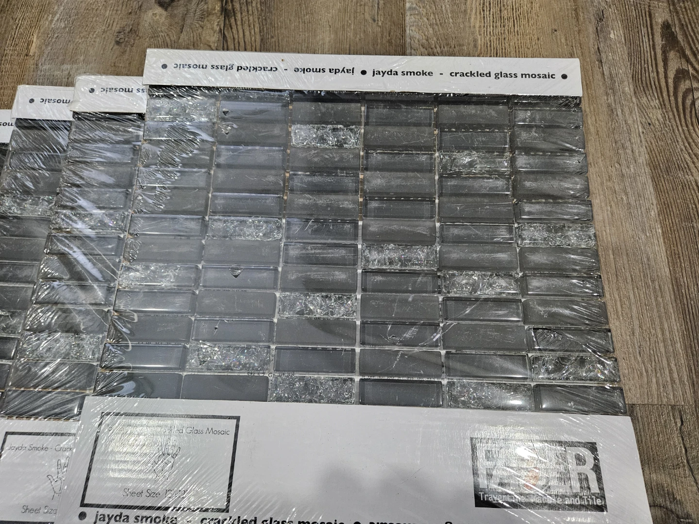 5 Faber Jayda Smoke Cracked Glass Mosaic Tile Sheets - photo 2
