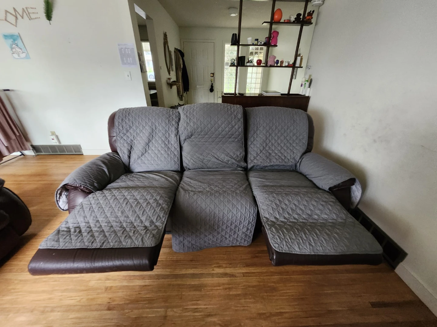 Moving Sale - Brown Leather Recliner Sofa with Covers - photo 5