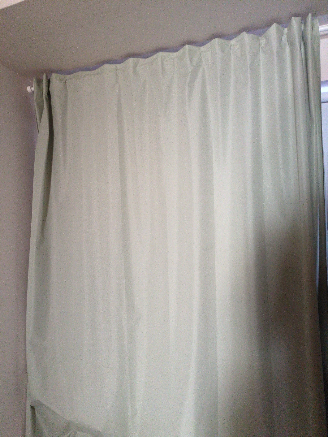 Set of 2 Black Out Light Green Curtains + Rod
