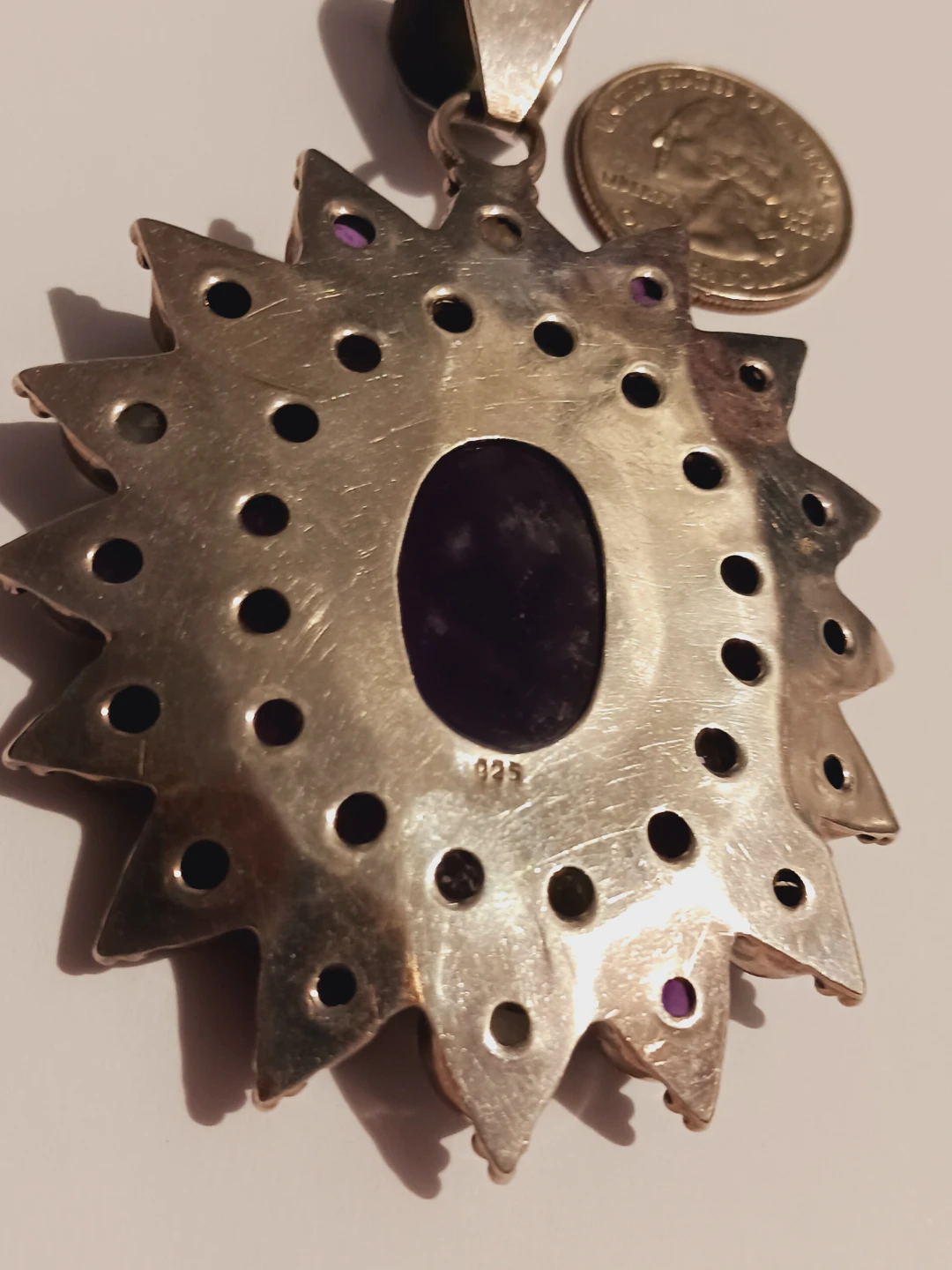 Oversized Sterling Silver 925 Multi-Gemstone Sunburst Pendant - photo 4