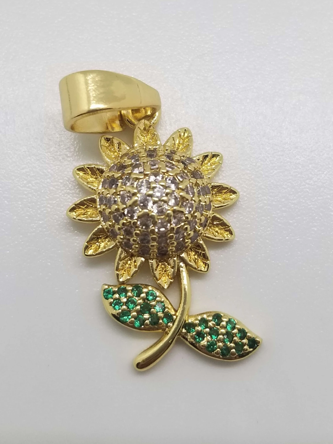 Gold laminated Sunflower Pendant with Cubic Zirconia