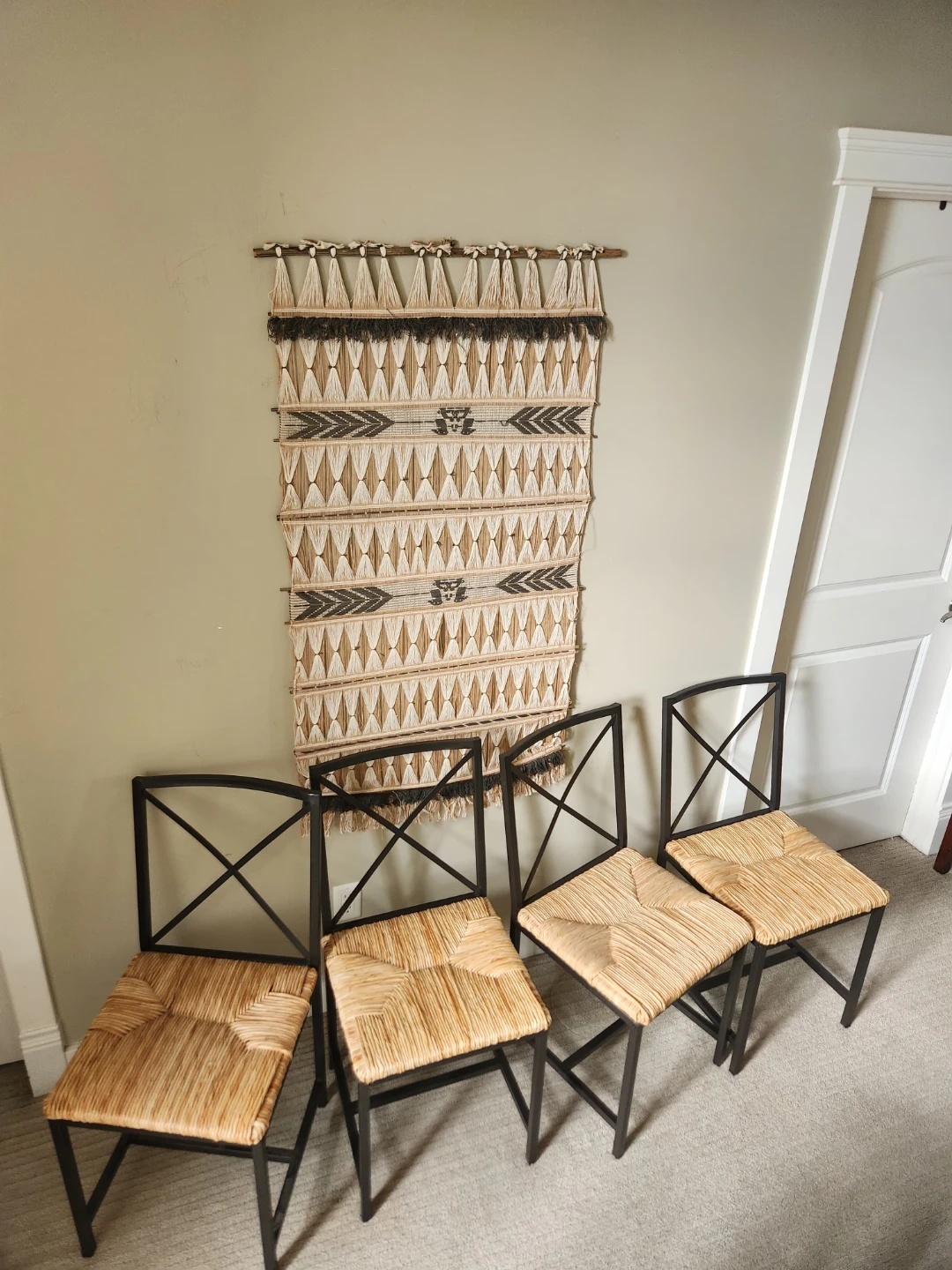 Set of 4 Woven Seat Dining Chairs