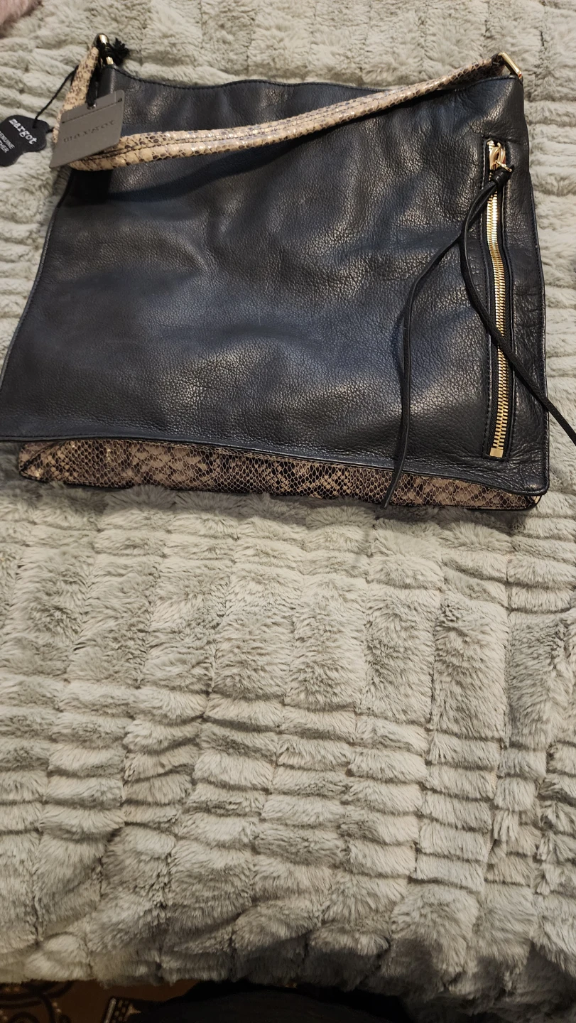 Margot Black & Snake Print Leather Shoulder Bag