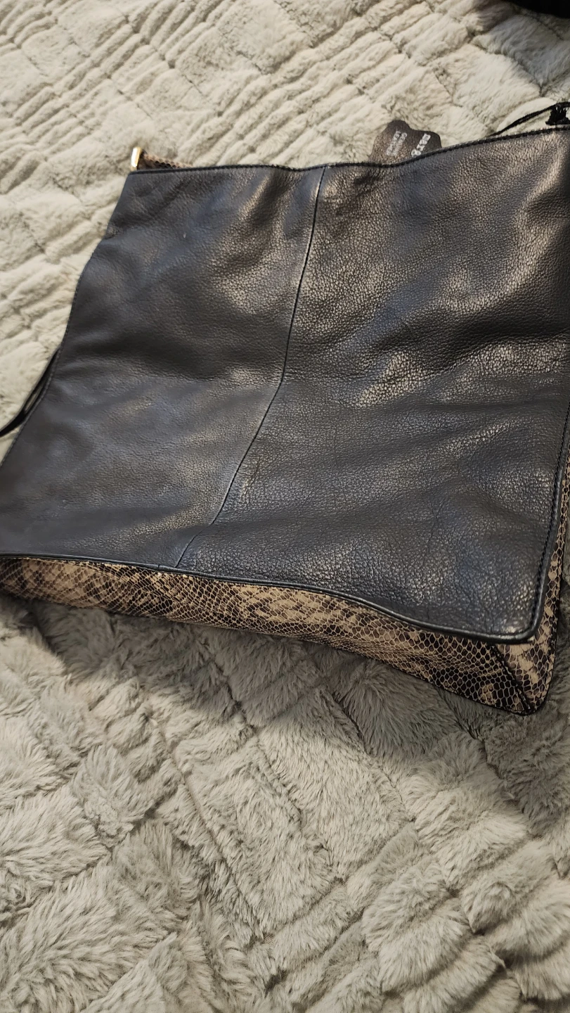 Margot Black & Snake Print Leather Shoulder Bag - photo 2