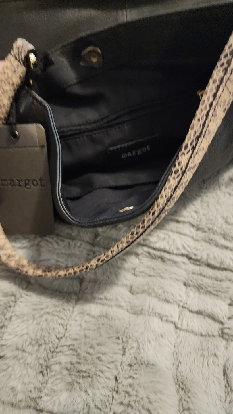 Margot Black & Snake Print Leather Shoulder Bag - photo 3