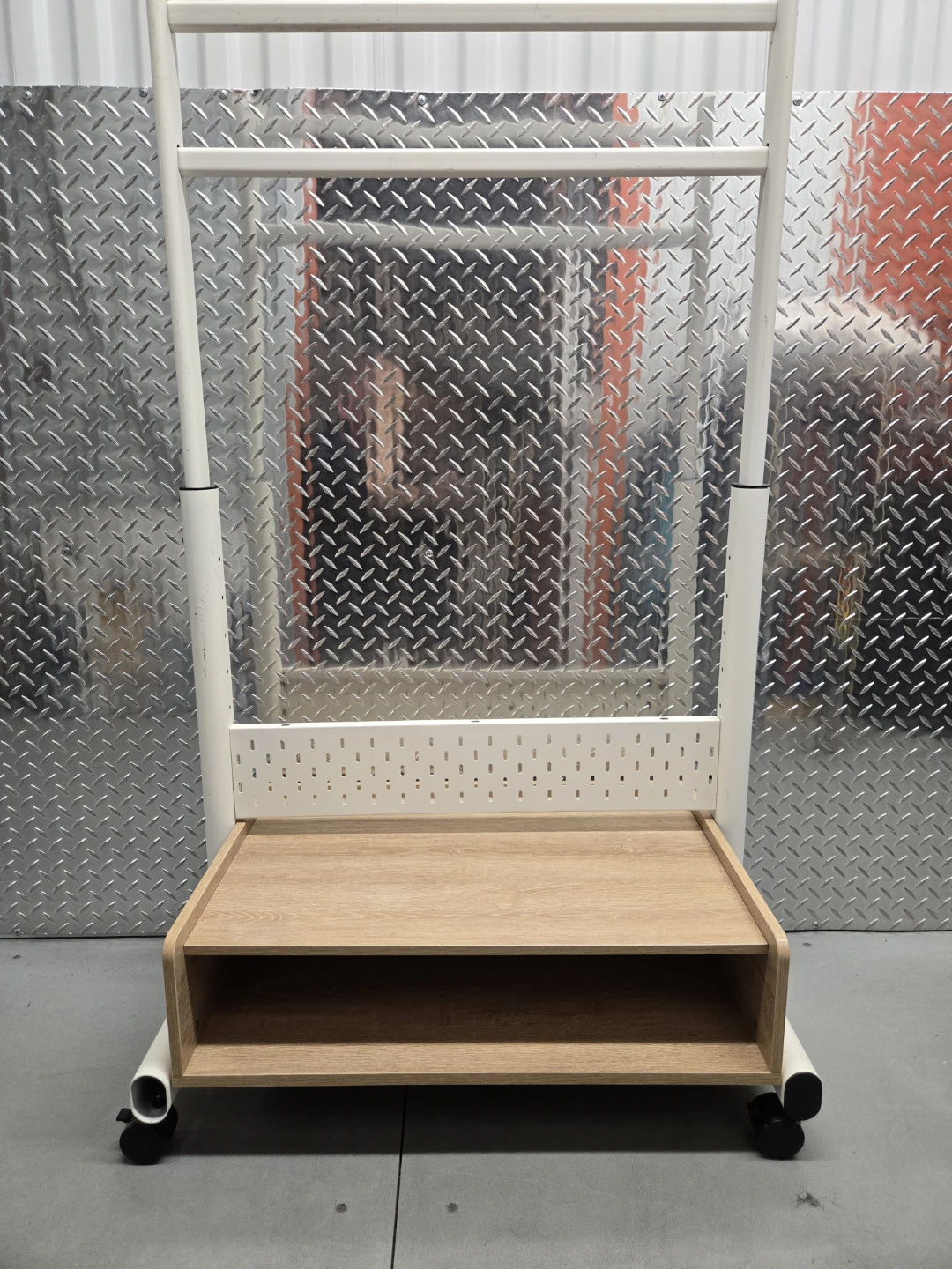 IKEA MITTZON Rolling Clothes Garment Rack with Wood Shelf