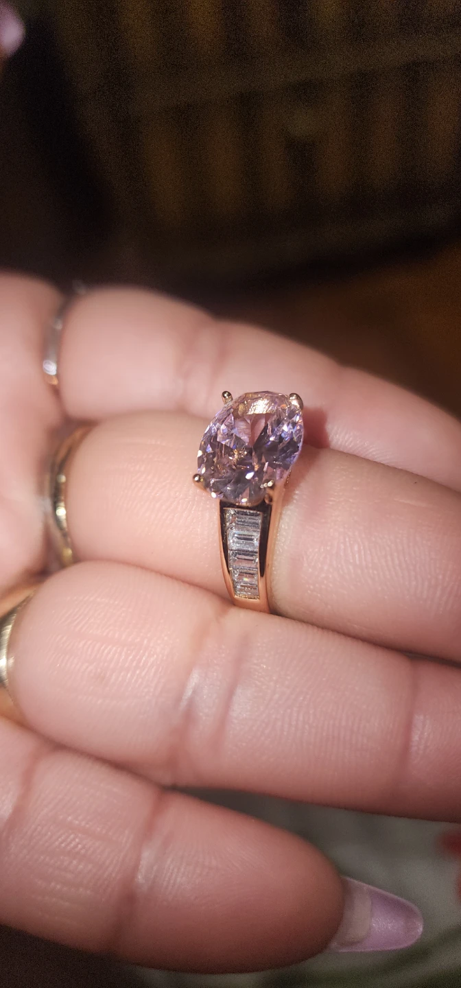 Gold platted Pink Oval Cut Ring with Baguette Accents - photo 2