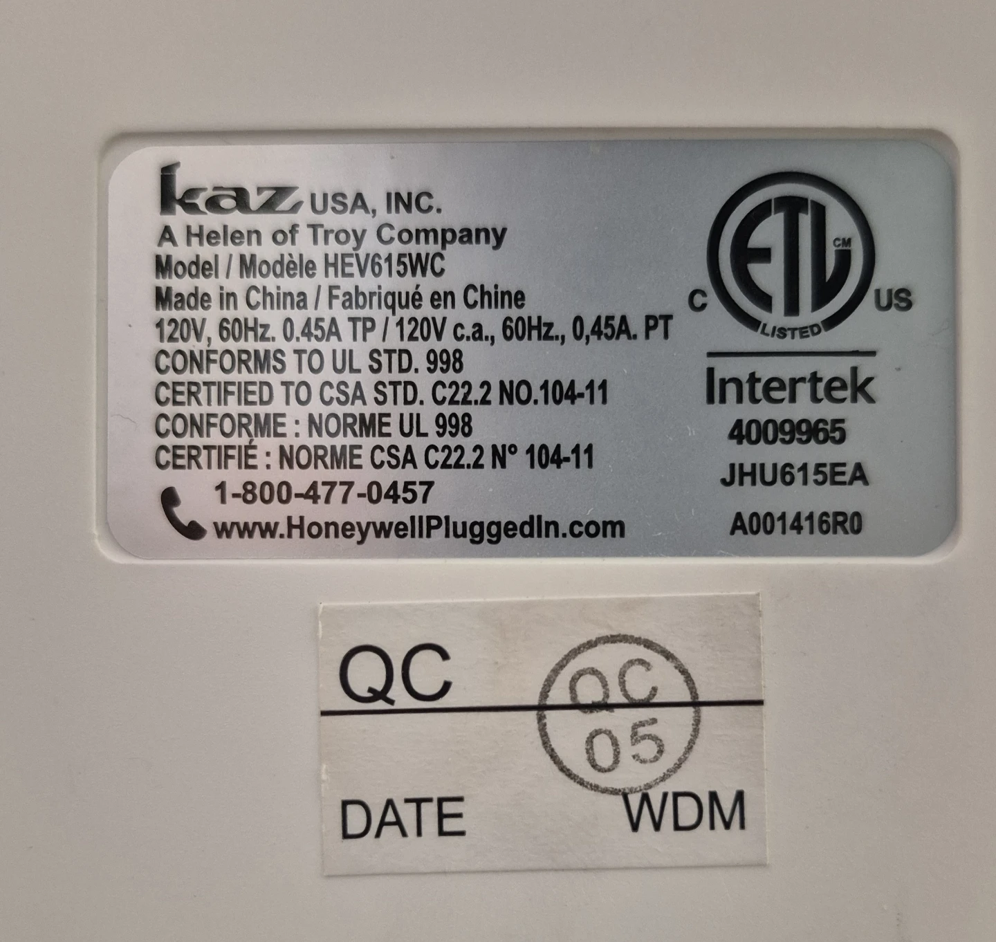 Honeywell HEV615WC Humidifier - photo 4