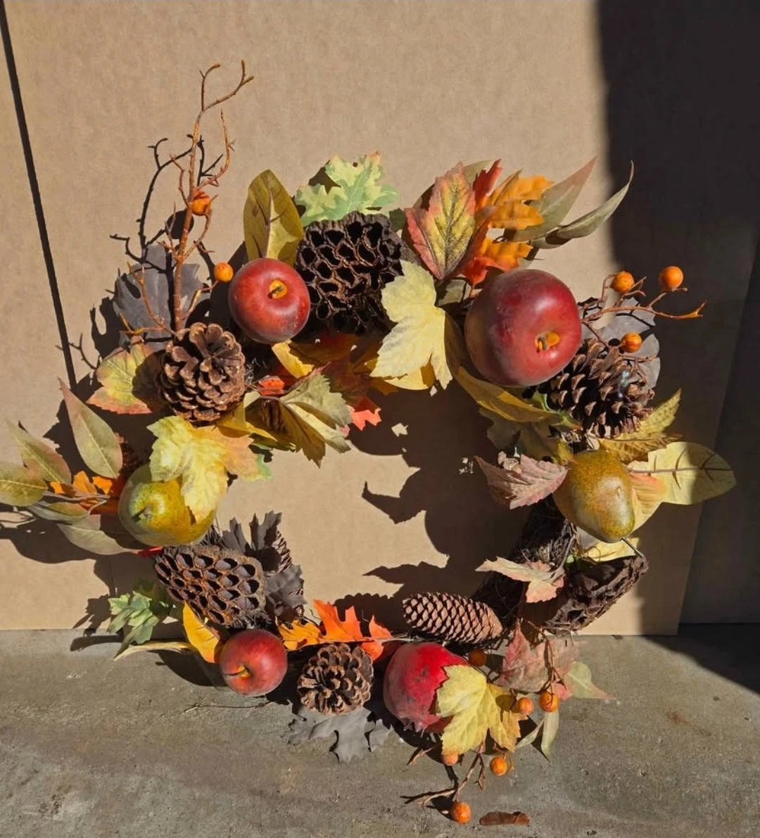 Fall Harvest Wreath with Apples and Pinecones