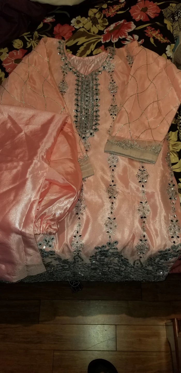 Peach Embellished Kurti with Pants - photo 2