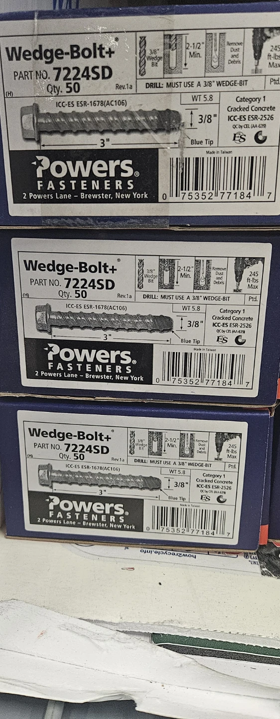 Powers Wedge-Bolt+ 7224SD 3" Fasteners (Qty 50)