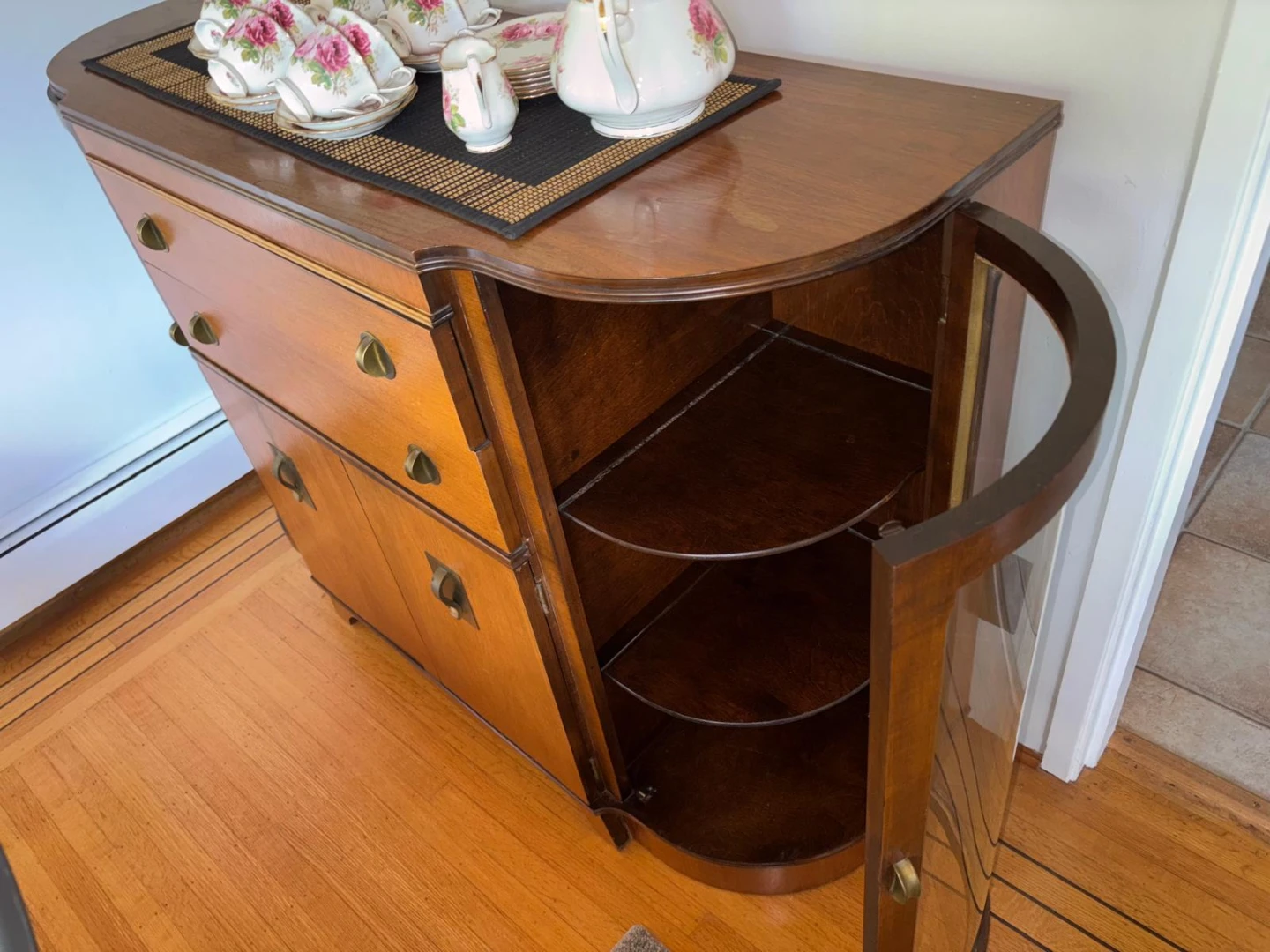 Vintage Wood Cabinet with Glass Doors