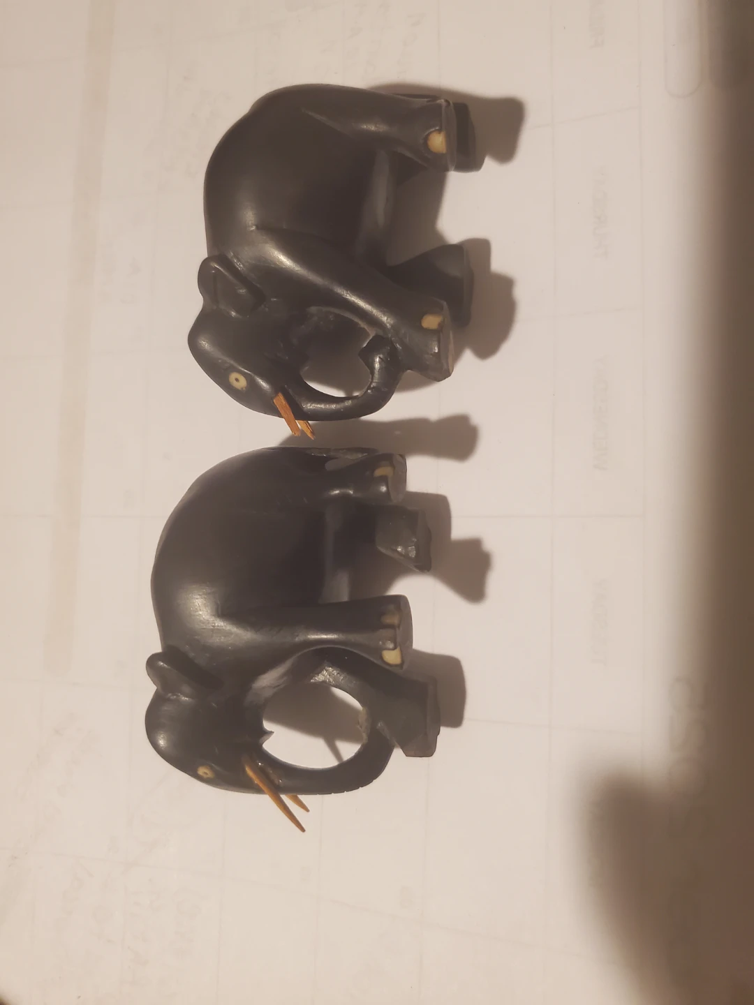 Two carved wooden elephants