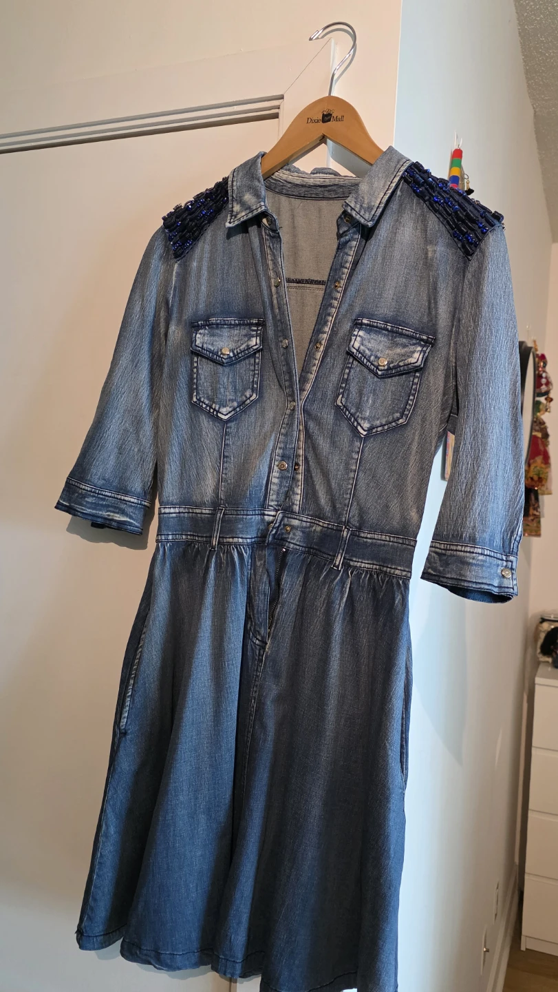 Denim Dress with Blue Beaded Shoulders