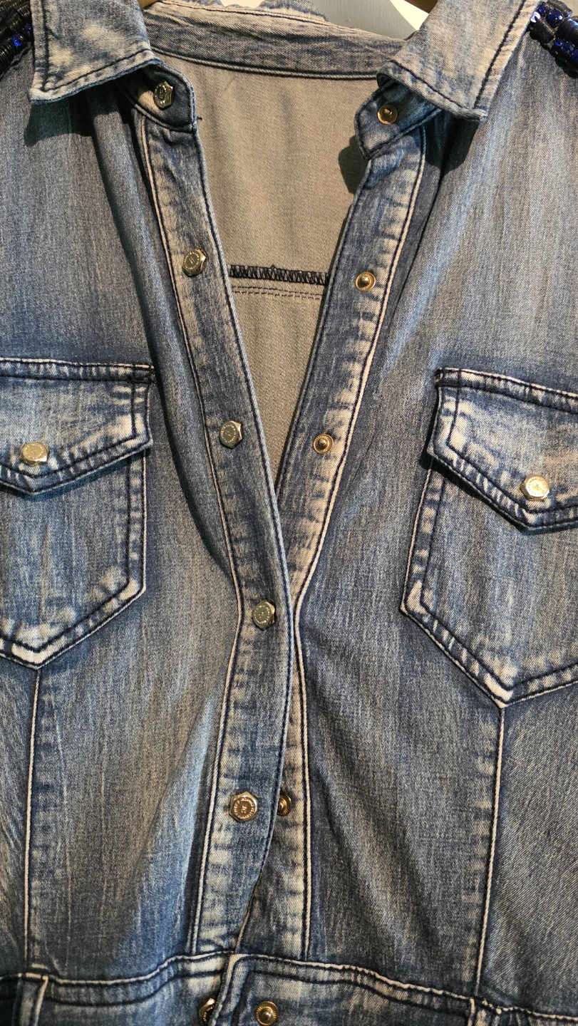 Denim Dress with Blue Beaded Shoulders - photo 2