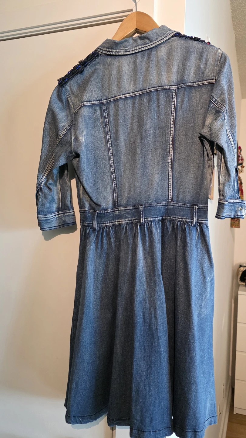 Denim Dress with Blue Beaded Shoulders - photo 4