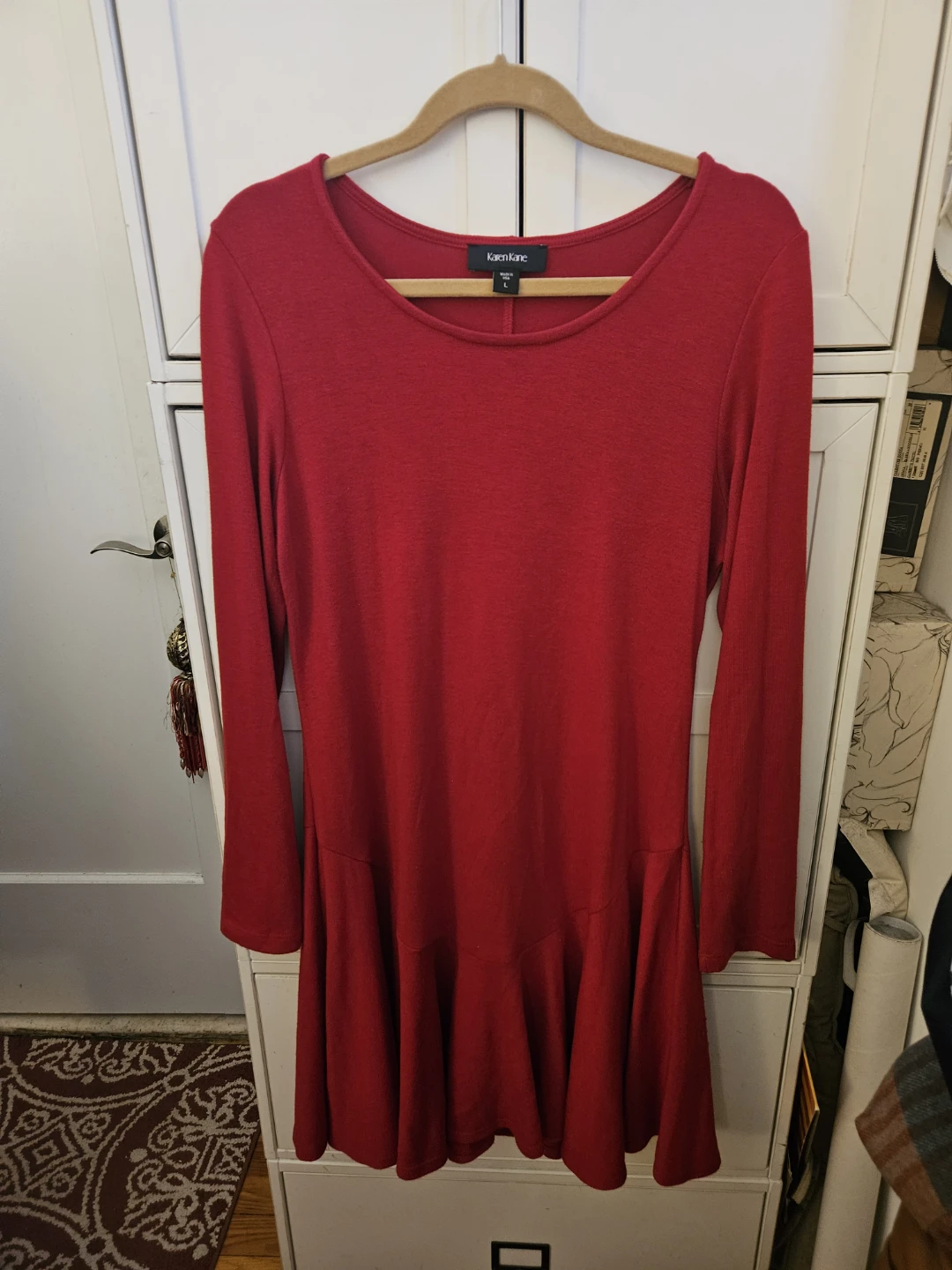Karen Kane Red Long Sleeve Fit and Flare Dress