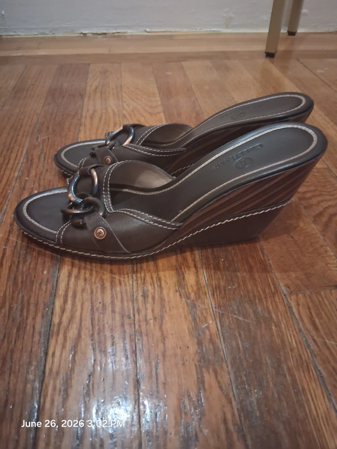 Cole Haan Wedge Sandals Brown Leather Women's Size 9