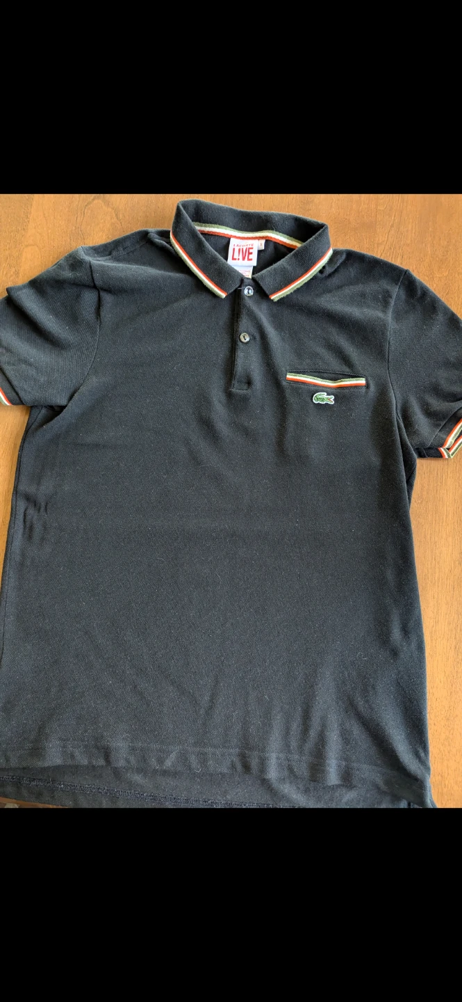 Lacoste Live! Black Polo Shirt with Striped Collar and Pocket