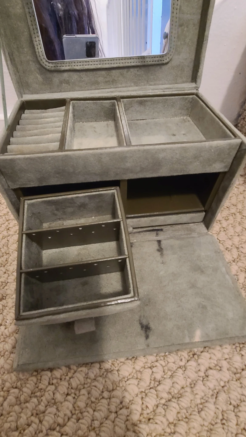 Grey Faux Suede Jewellery Box with Mirror - photo 4