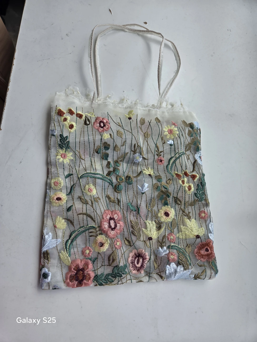 Sheer Embroidered Floral Tote Bag - photo 2
