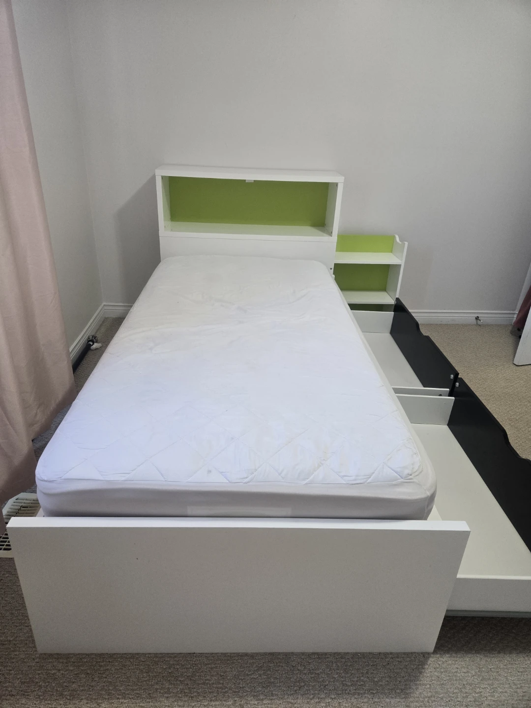 White Single Bed Frame with Storage - photo 3
