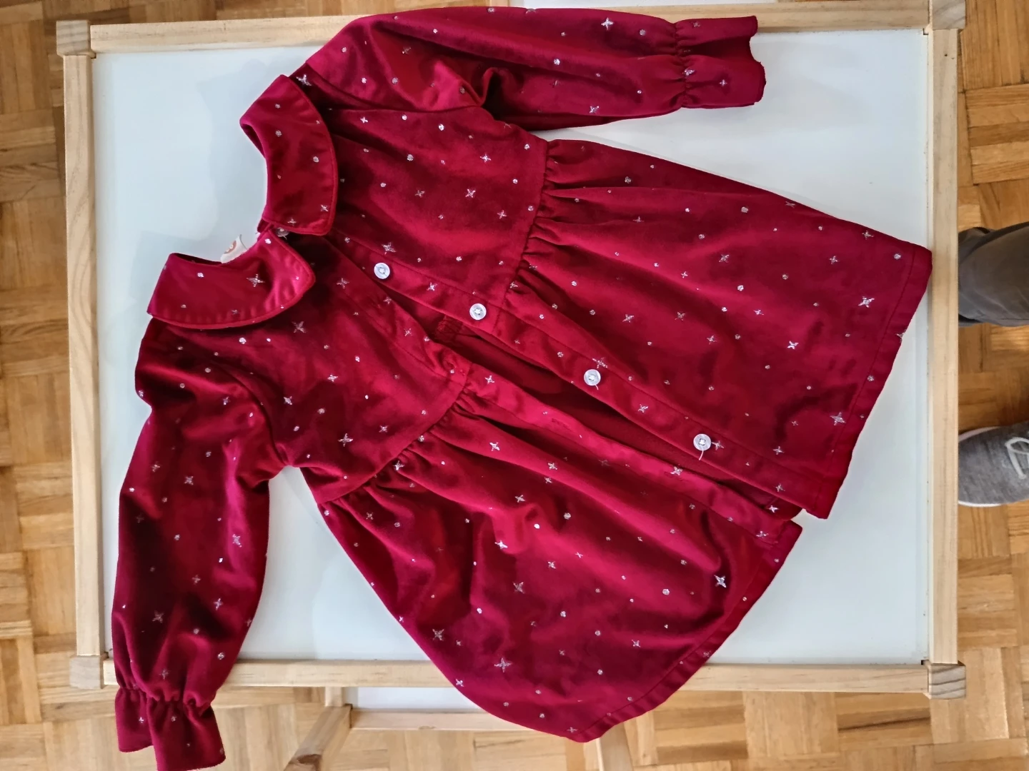 1-2 yr Girls Velvet Dress - Red with Silver Stars - photo 2