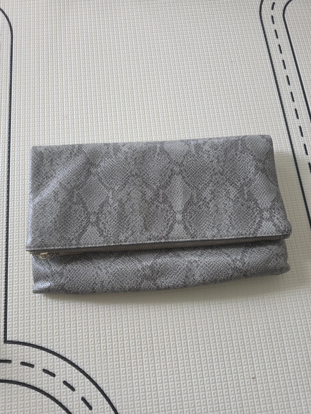 Grey Snakeskin Foldover Clutch with Gold Chain - photo 4