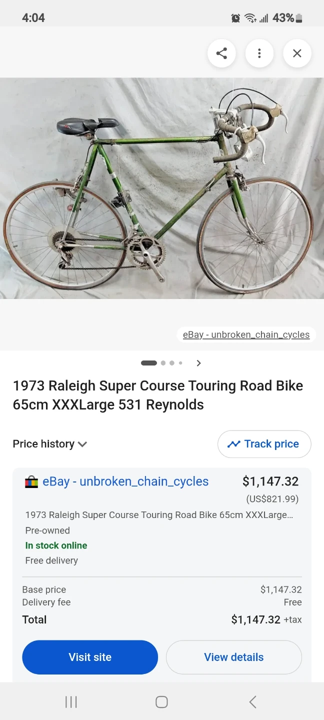 1973 Raleigh Super Course Touring Road Bike 65cm XXXLarge