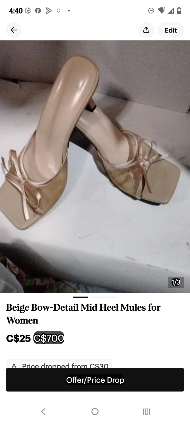 Beige Bow-Detail Mid Heel Mules for Women