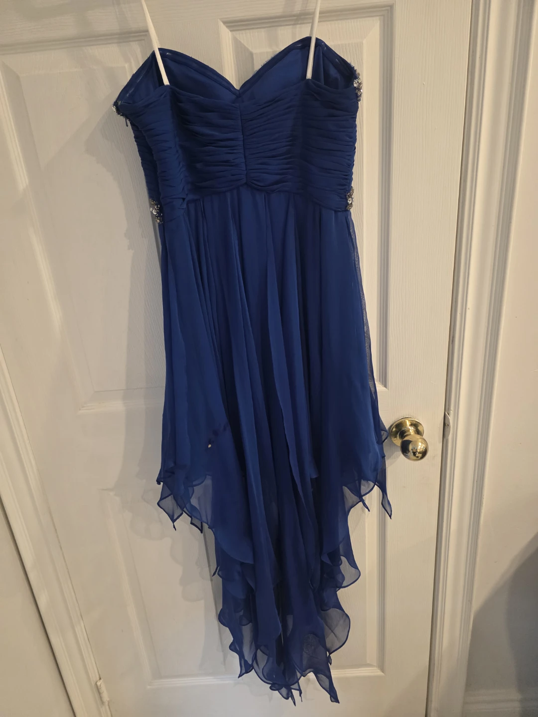 Blue Beaded Strapless High-Low Dress