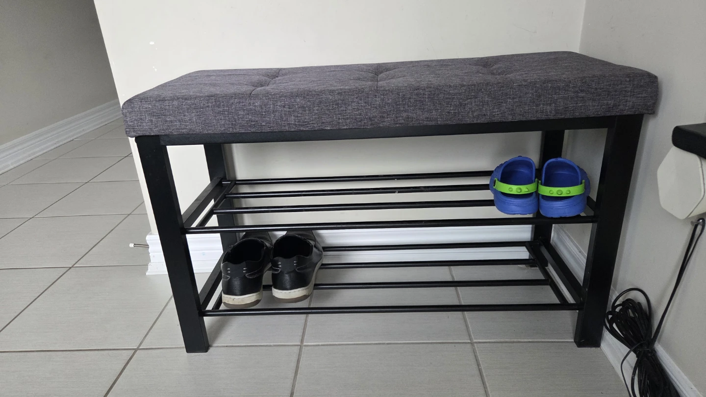 Grey Fabric Entryway Bench with Shoe Rack