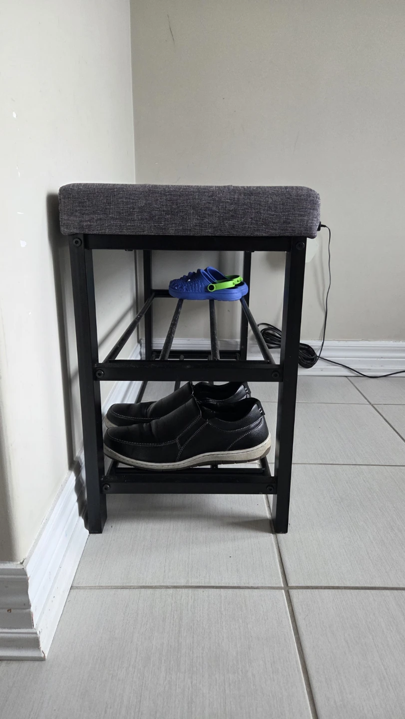 Grey Fabric Entryway Bench with Shoe Rack - photo 3