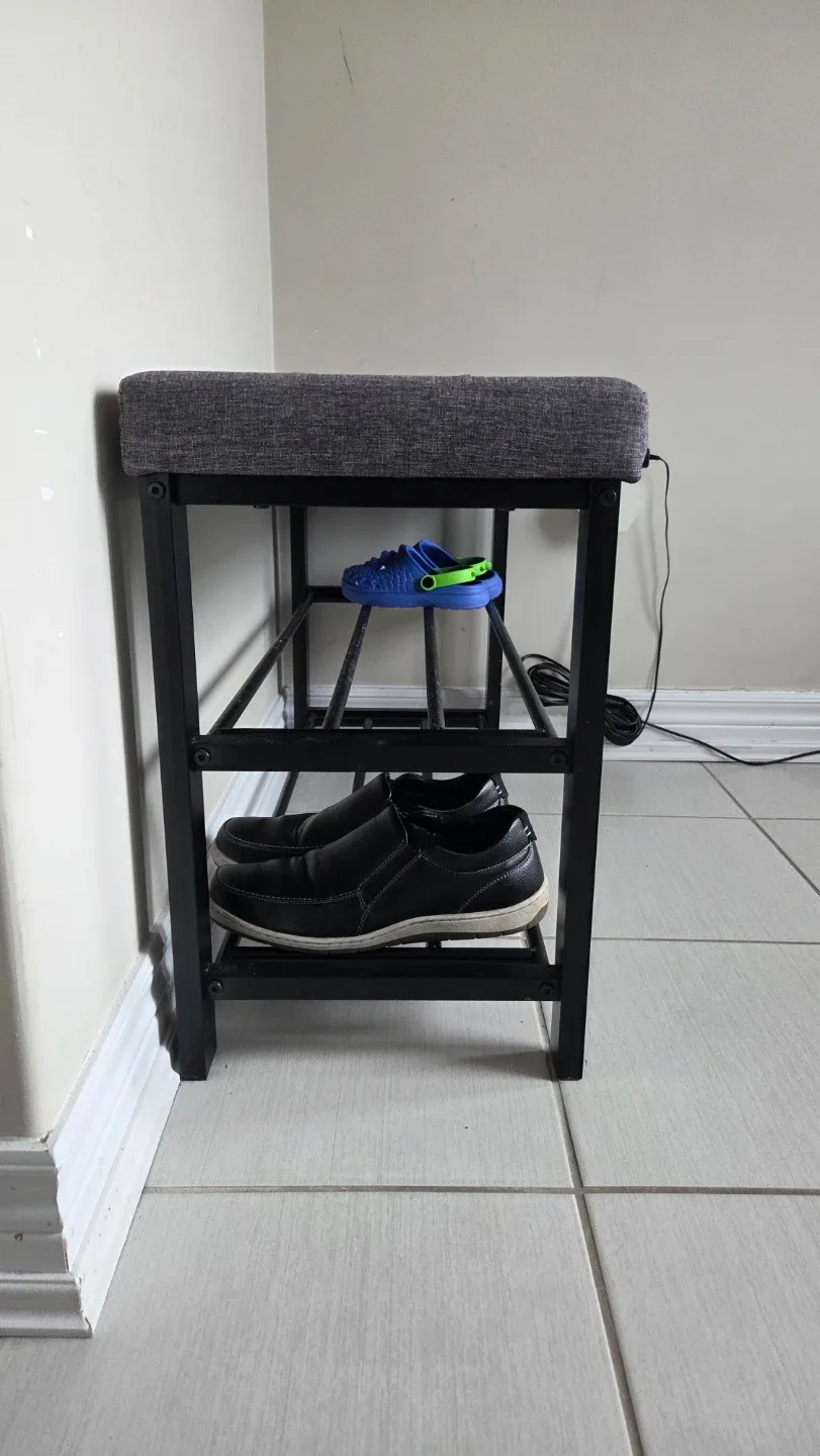 Grey Fabric Entryway Bench with Shoe Rack - photo 3