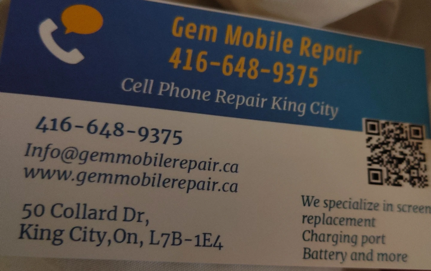 Gem Mobile Repair Business Card